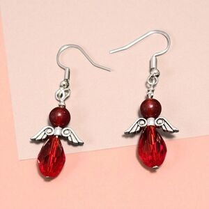 Elegant Silver and Red Jade Angel Earrings